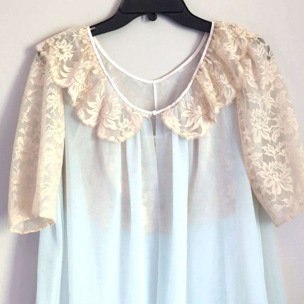 50s Vintage Vanity Fair 2 Piece Chemise Robe Lace Fairycore Peignoir Set 34 - Picture 9 of 16
